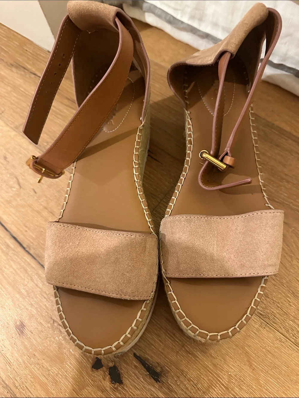 See By Chloe Suede Espadrille Ankle-Strap Sandals in Tan
